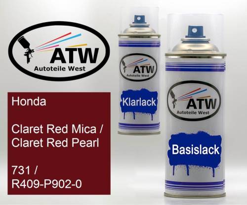 Honda, Claret Red Mica / Claret Red Pearl, 731 / R409-P902-0: 400ml Sprühdose + 400ml Klarlack - Set, von ATW Autoteile West.